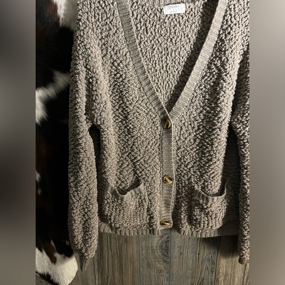 Zenana slouchy size small puffy cardigan size small brown/gray - Picture 2 of 5